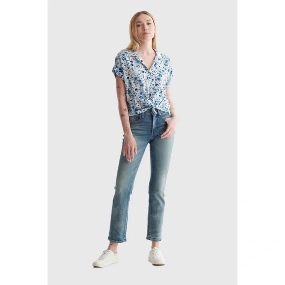 Lucky Brand indigo watercolor button down top - Picture 3 of 9